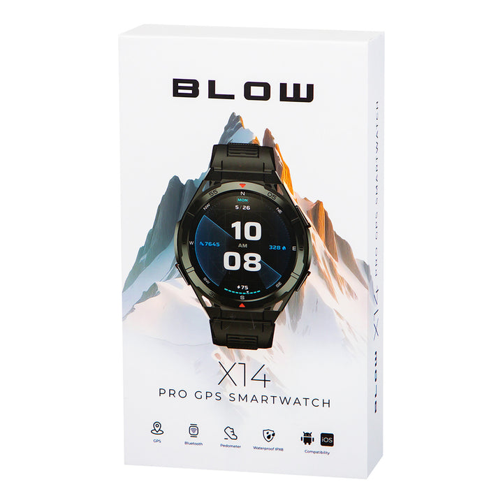 Smartwatch BLOW X14 Pro, display AMOLED da 1,43", batteria da 490 mAh, GPS, 4 GB di RAM e 256 MB di memoria, funzioni per il monitoraggio della salute, cinturino disponibile in 2 colori, 89-016#