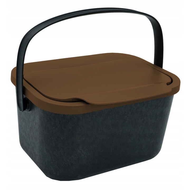 Contenitore per rifiuti organici, capacità 4,5 litri, nero con coperchio marrone, Mini Bini + 5 filtri al carbone Practic
