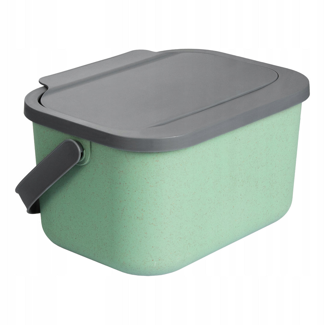Contenitore per rifiuti organici, capacità 4,5 litri, verde con coperchio grigio, Mini Bini + 5 filtri al carbone Practic