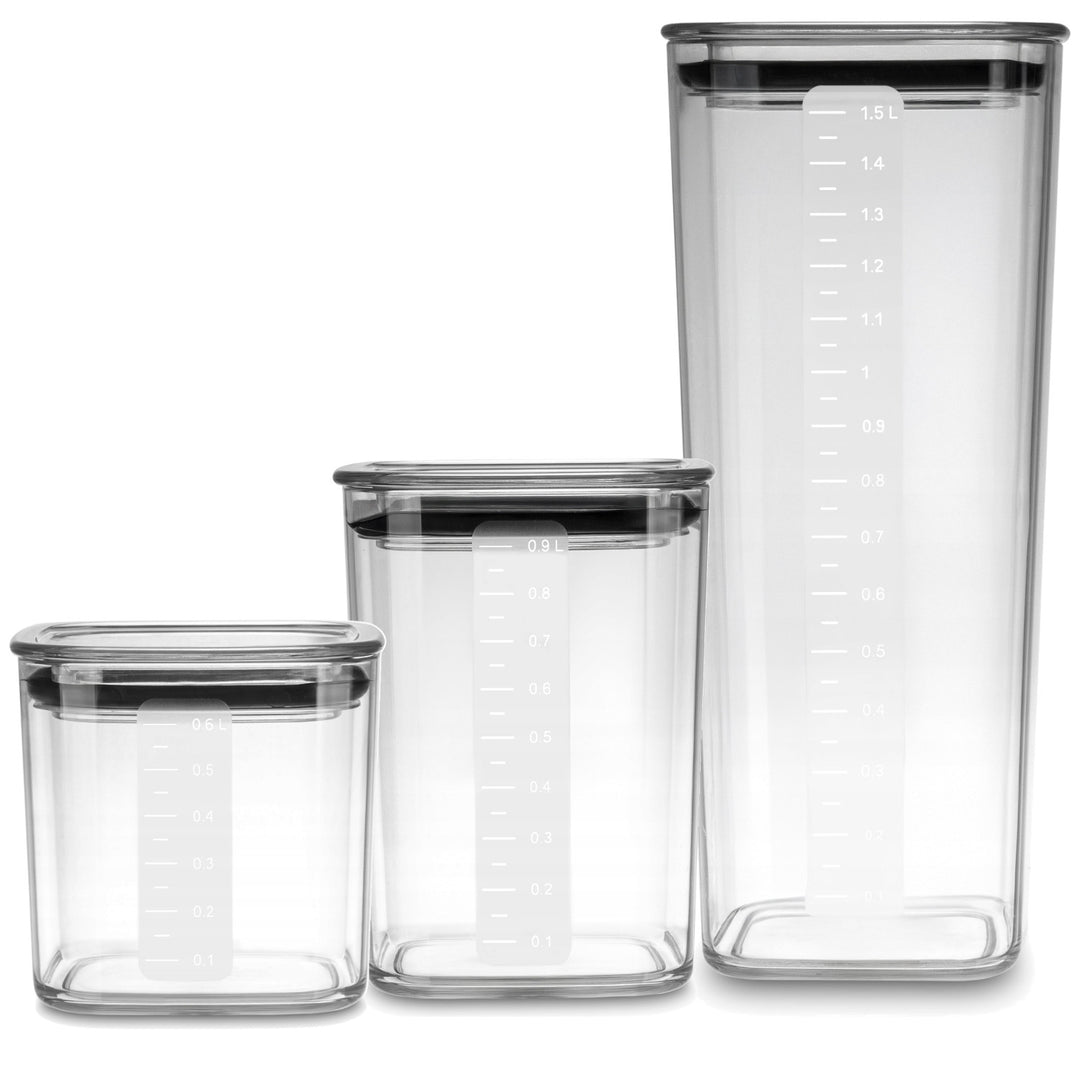 Contenitori da cucina Practic per alimenti sfusi, capacità 0,6 l, 0,9 l, 1,5 l, coperchi con guarnizione,