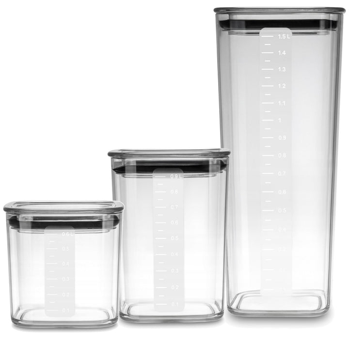 Contenitori da cucina Practic per alimenti sfusi, capacità 0,6 l, 0,9 l, 1,5 l, coperchi con guarnizione,