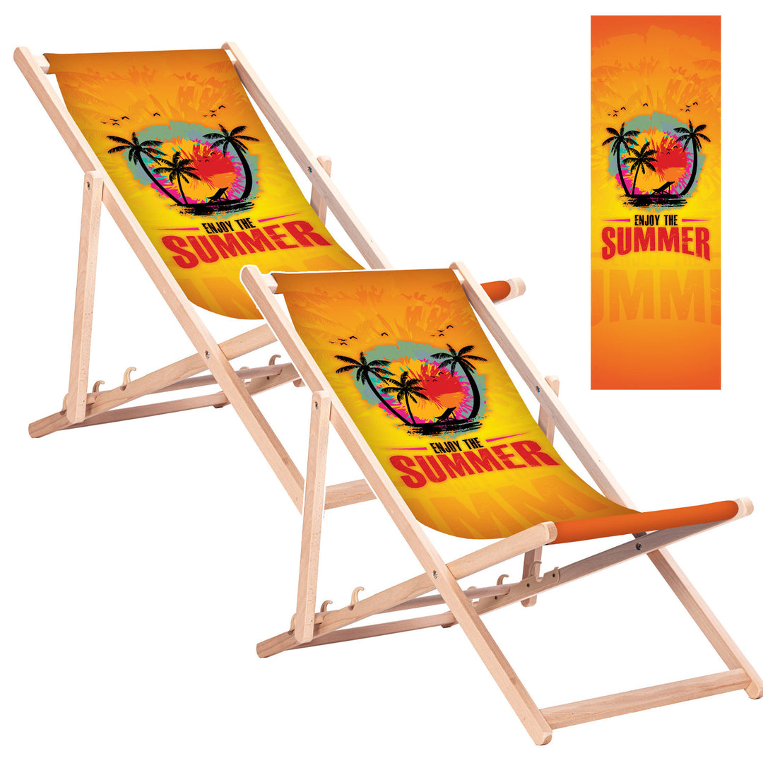 Sdraio classica in faggio GreenBlue GB183 con stampa "Enjoy The Summer", 2 pezzi