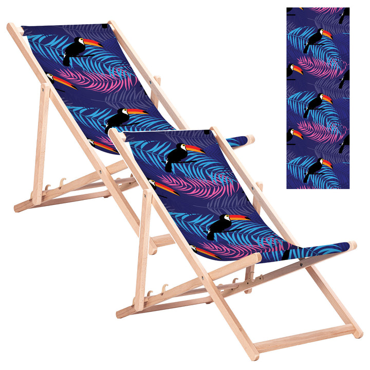 Sdraio classica in faggio GreenBlue GB183 con motivo Tukan, 2 pezzi