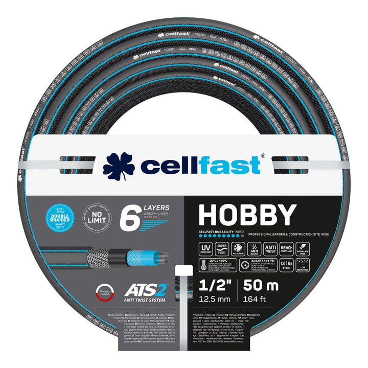 Carrello portatubo Cellfast Aluplus da 1/2" e 60 m + tubo da giardino Cellfast Hobby ATS2 da 1/2" e 50 m