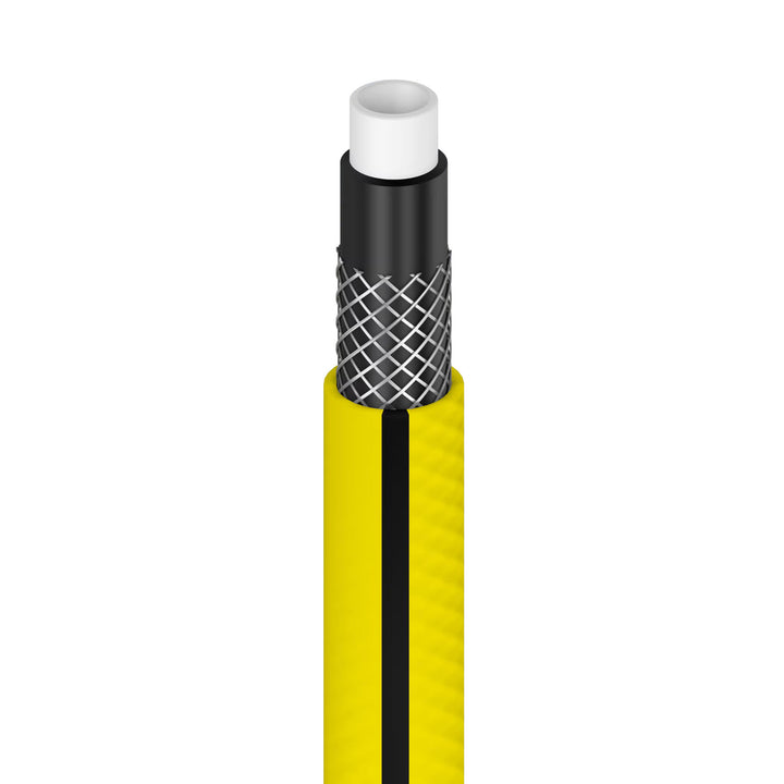 Tubo da giardino Cellfast 4YELLOW da 1/2" e 30 m + gancio per tubo Cellfast grigio + set con irrigatore a getto diritto Cellfast Basic da 1/2"