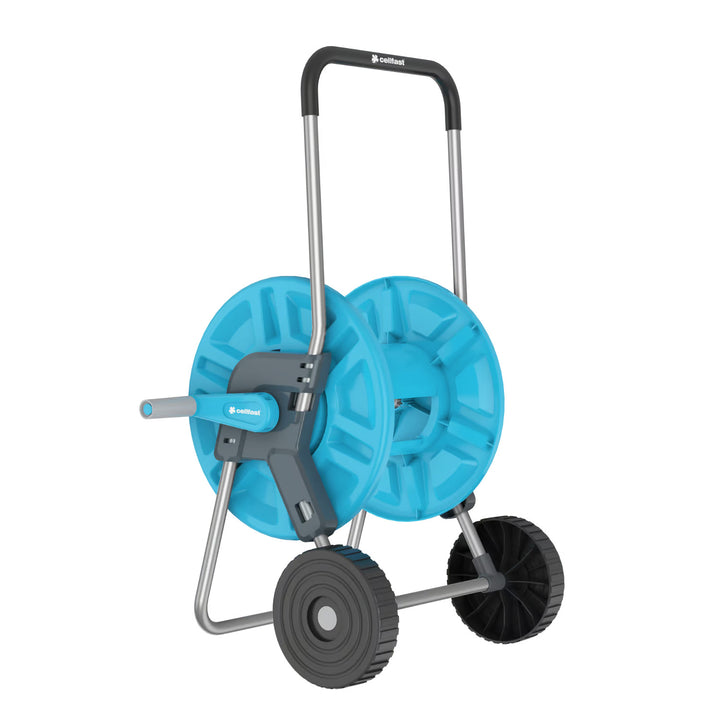 Tubo da giardino Economic 1/2" 50 m + carrello, raccordo con filettatura interna da 3/4", raccordo con filettatura esterna da 1/2", raccordo rapido passante e di arresto da 1/2" + spruzzatore a pistola a 8 funzioni Cellfast Mix Ideal