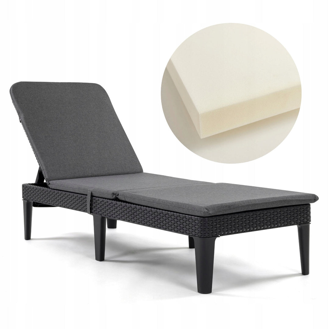 Cuscino per sdraio Jaipur, colore grigio scuro, tessuto S-550, dimensioni 190x60 cm, due sistemi di fissaggio, impermeabile, lavabile nella sua interezza, Jaipur Melange S-02A