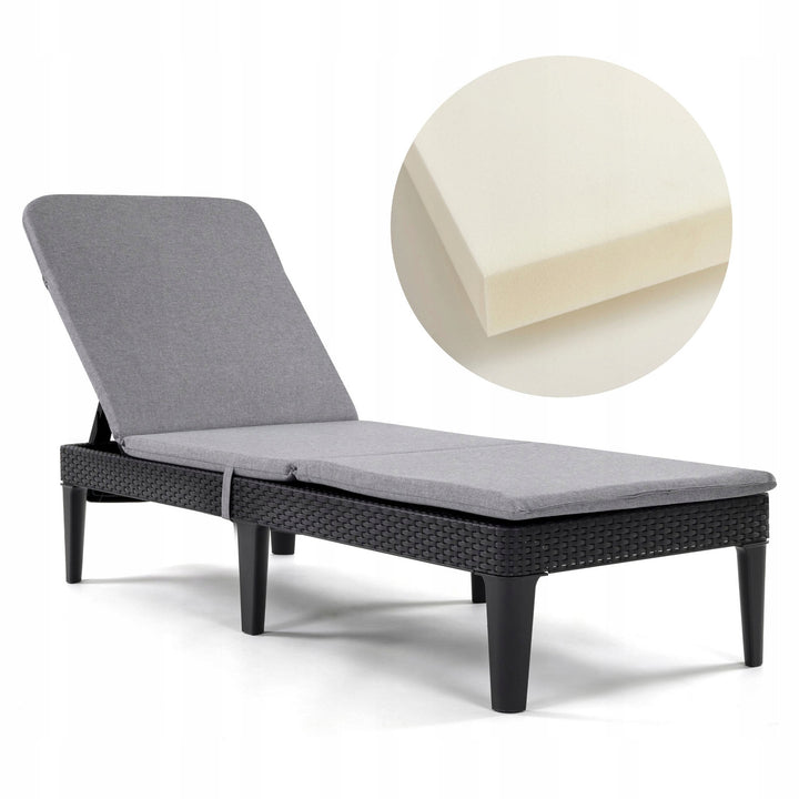 Cuscino per sdraio Jaipur, colore grigio, tessuto S-550, dimensioni 190x60 cm, due sistemi di fissaggio, impermeabile, lavabile nella sua interezza, Jaipur Melange S-03