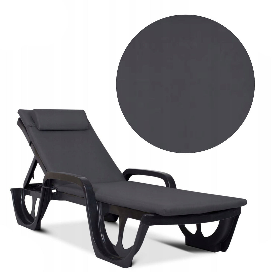 Cuscino per sdraio Madera, colore grigio scuro, tessuto S-500, dimensioni 190x55 cm, fissaggio con fascia elastica, impermeabile, Madera S-49