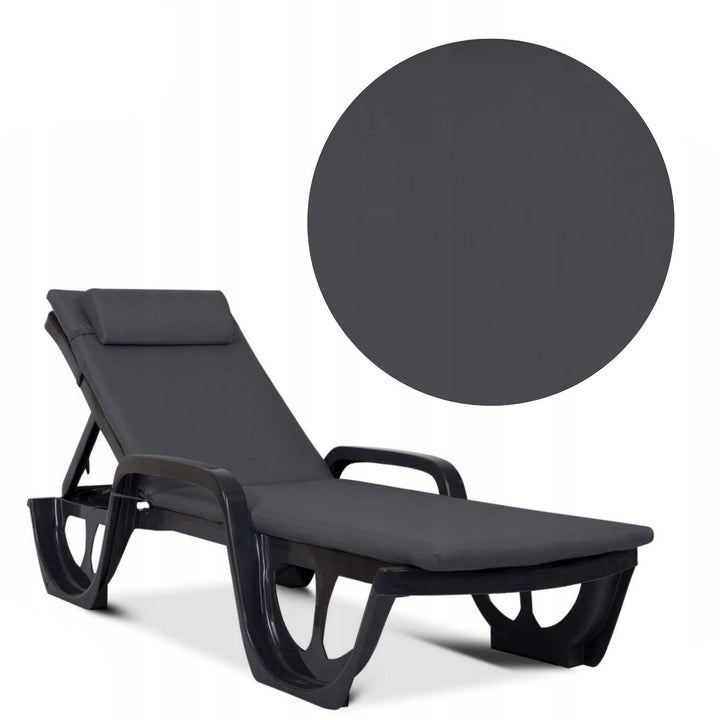 Cuscino per sdraio Madera, colore grigio scuro, tessuto S-500, dimensioni 190x55 cm, fissaggio con fascia elastica, impermeabile, Madera S-49