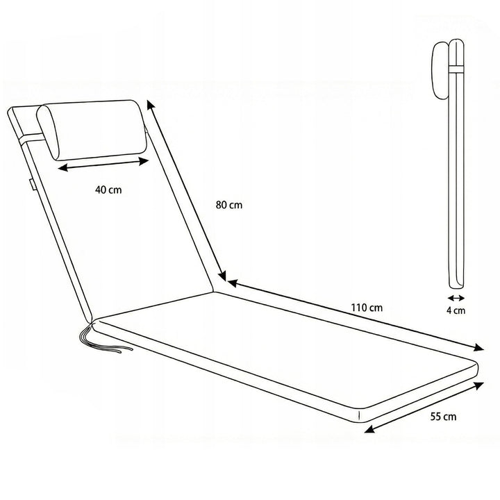 Cuscino per sdraio Madera, colore grigio scuro, tessuto S-500, dimensioni 190x55 cm, fissaggio con fascia elastica, impermeabile, Madera S-49