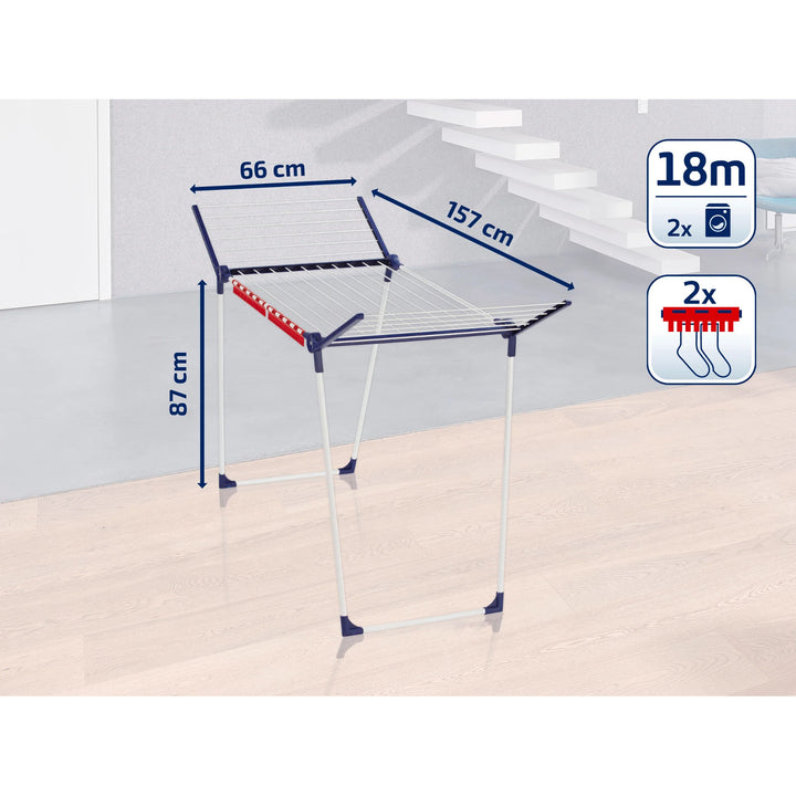 Stendibiancheria Pegasus 180 Solid Leifheit, lunghezza delle corde 18 m, gambe parallele stabili, resistente alle intemperie, 2 ganci per la biancheria, 81514