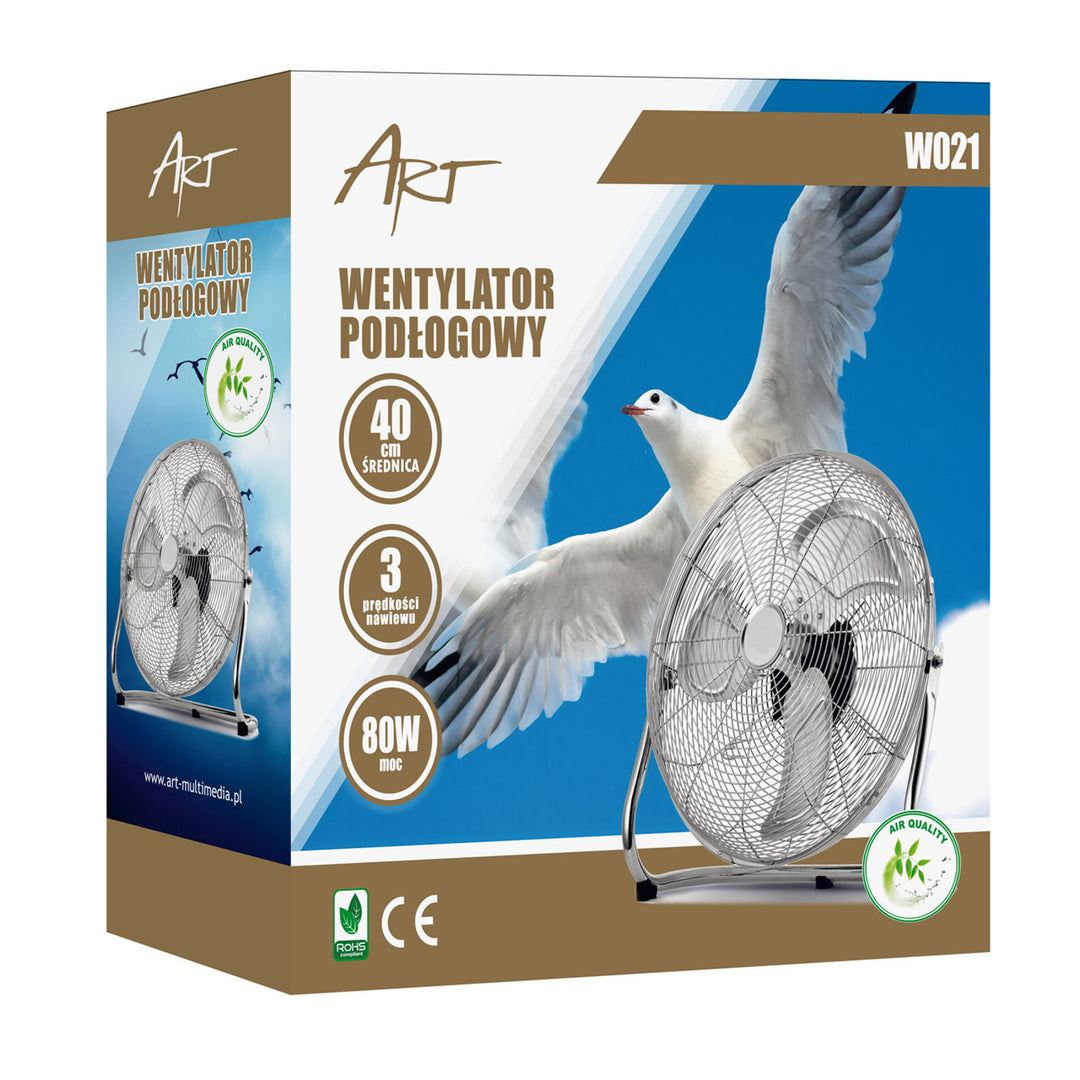 Ventilatore da pavimento HanksAir, potenza 80 W, 3 livelli di funzionamento, realizzato in acciaio cromato, diametro 40 cm, lunghezza del cavo 1,5 m, W021