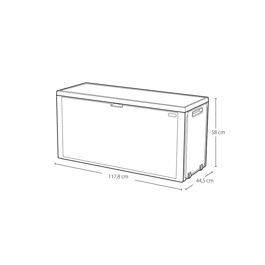 Cassetta da giardino Keter Emily, capacità 277 L, colore antracite, carico massimo 20 kg, resistente alle intemperie, dotata di maniglie e rotelle, 249722