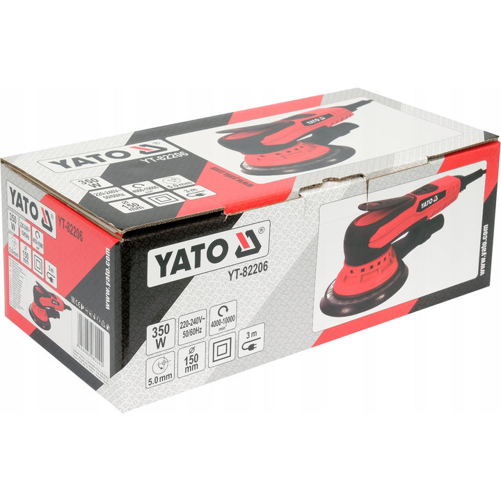 Levigatrice eccentrica Yato, 150 mm, potenza 350 W, velocità 4000-10000 giri/min, lunghezza del cavo 3 m, possibilità di collegare un aspiratore, YT-82206