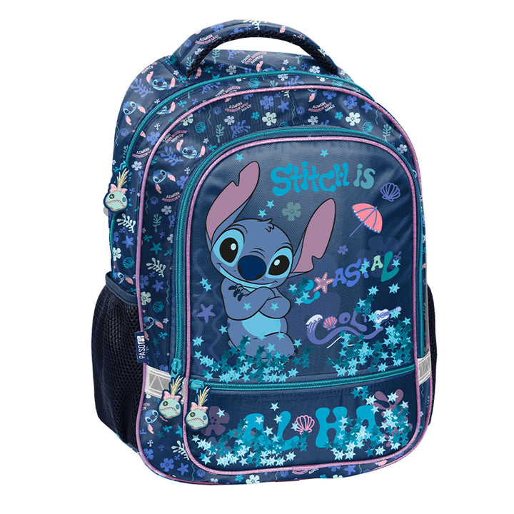 Set scolastico Stitch Paso, zaino con due scomparti, elementi riflettenti e schienale rinforzato, astuccio vuoto con tasche per gli strumenti di scrittura, sacca per le scarpe da indossare sulla schiena, DS26XX