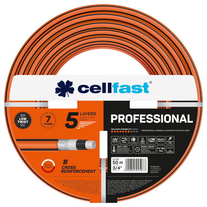 Tubo da giardino Cellfast Professional, diametro 3/4 di pollice, lunghezza 50 m, 5 strati