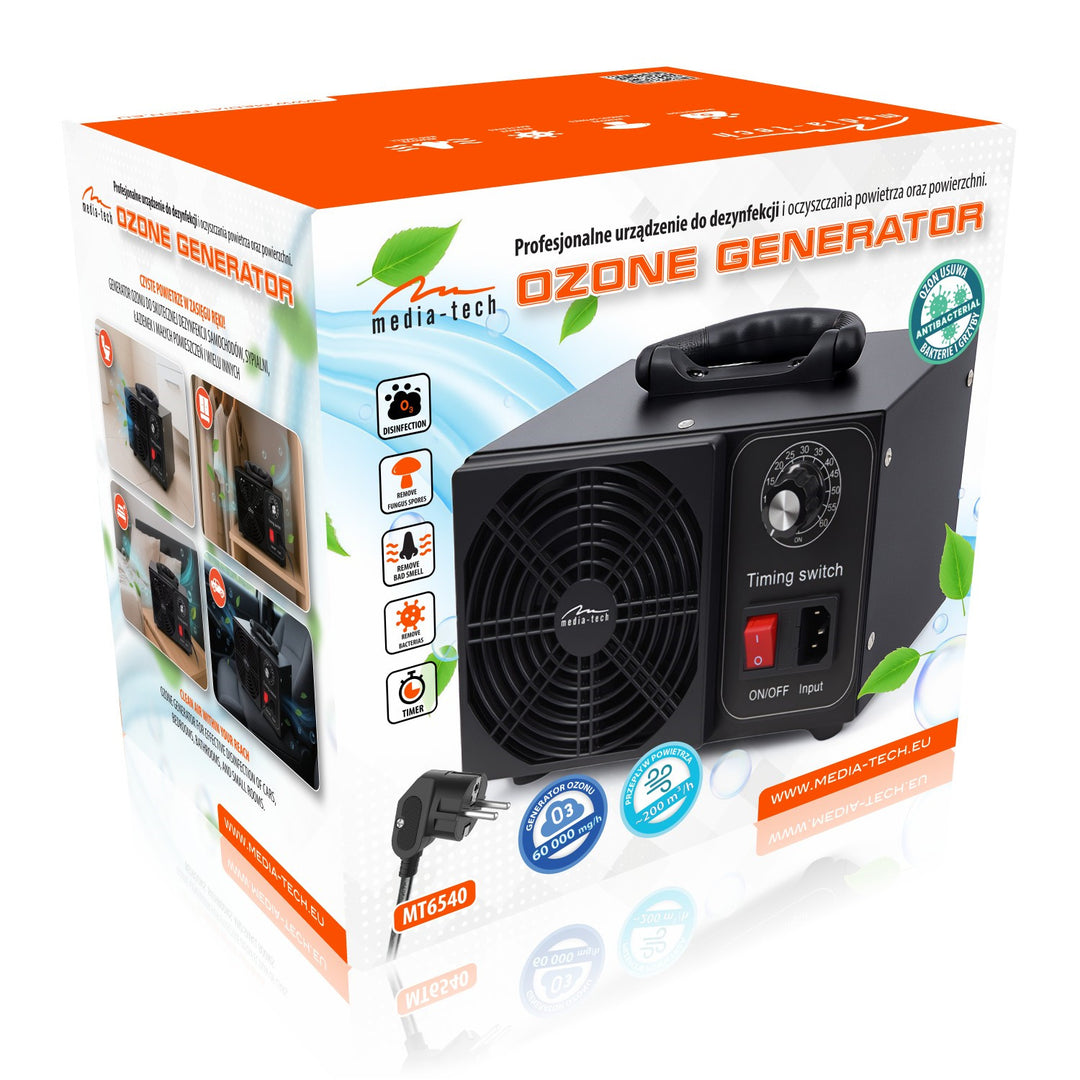 Ozonizzatore professionale per la disinfezione e la purificazione dell'aria, Mediatech, Emissione di ozono: 60000 mg/h, TIMER, Potenza: 140 W, involucro in metallo