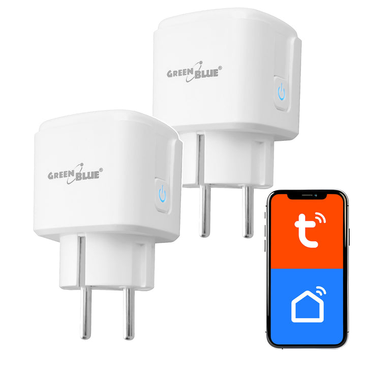 Presa WiFi GreenBlue controllabile da remoto, Android/iOS/Alexa/Google Home, timer, misuratore di potenza, max 16 A/3840 W, GB735 W, 2 pezzi