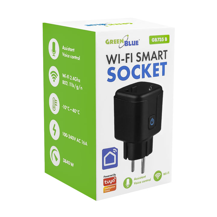 Presa WiFi GreenBlue controllabile da remoto, Android/iOS/Alexa/Google Home, timer, misuratore di potenza, max 16 A/3840 W, GB735 B, 2 pezzi