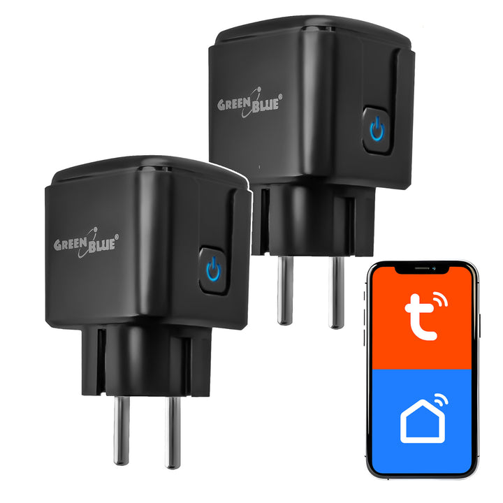 Presa WiFi GreenBlue controllabile da remoto, Android/iOS/Alexa/Google Home, timer, misuratore di potenza, max 16 A/3840 W, GB735 B, 2 pezzi