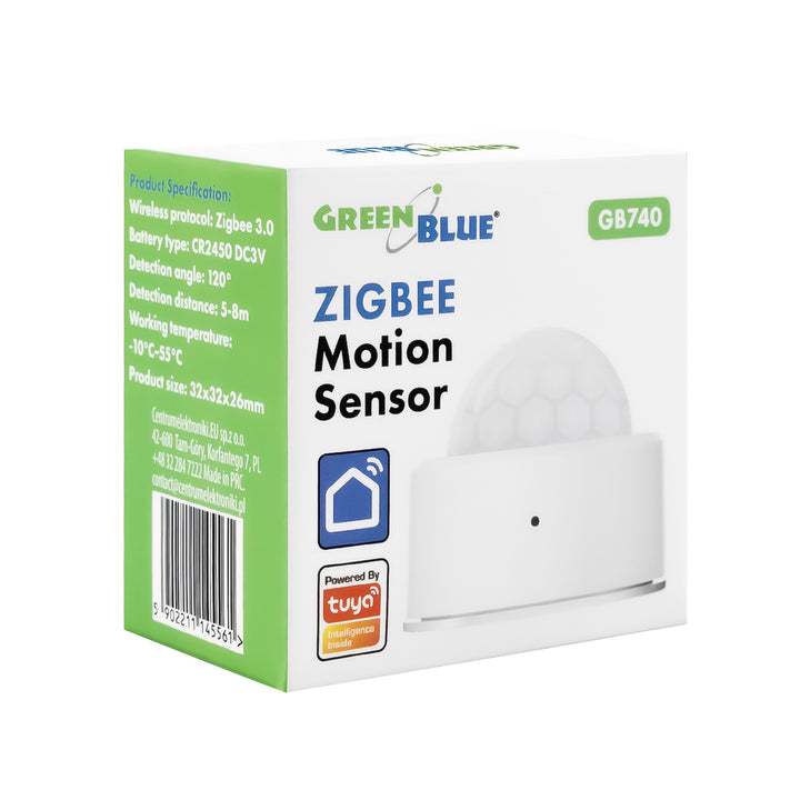 Sensore di movimento wireless Zigbee Tuya GreenBlue, Android/iOS, CR2450 DC 3,0 V, angolo di rilevamento 120° / fino a 8 m, GB740, 2 pezzi