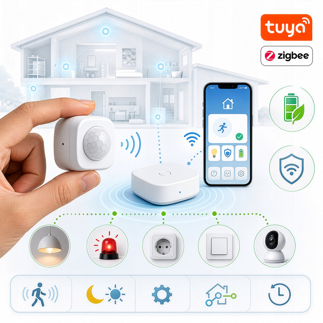 Sensore di movimento wireless Zigbee Tuya GreenBlue, Android/iOS, CR2450 DC 3,0 V, angolo di rilevamento 120° / fino a 8 m, GB740, 2 pezzi