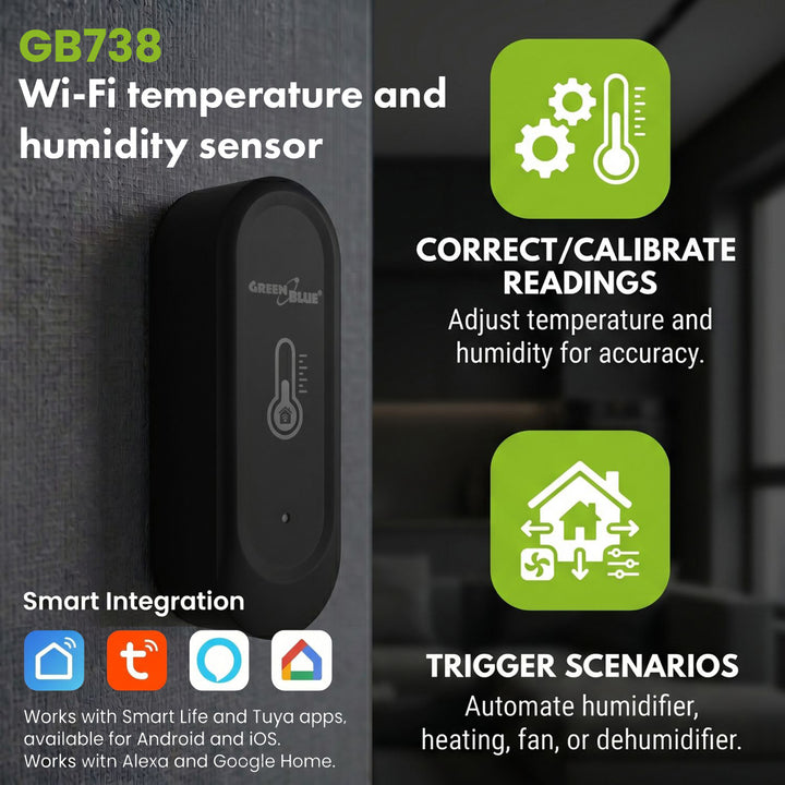 Sensore esterno di temperatura e umidità WiFi GreenBlue, Android/iOS, 3,0 V CC, LR03x2, IP65, GB741, 2 pezzi