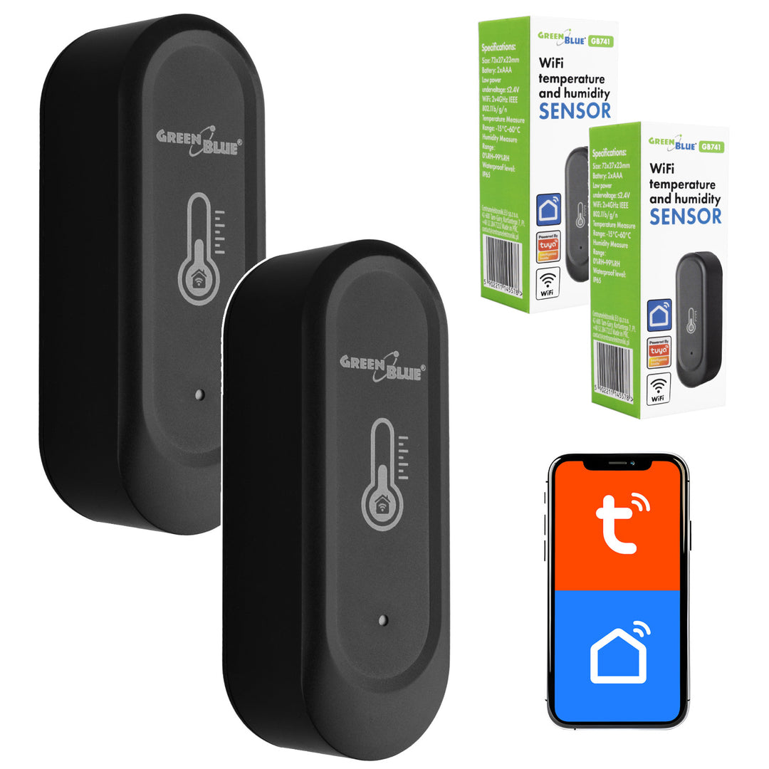 Sensore esterno di temperatura e umidità WiFi GreenBlue, Android/iOS, 3,0 V CC, LR03x2, IP65, GB741, 2 pezzi