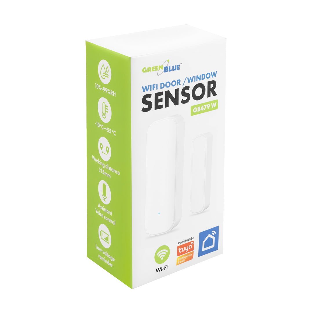 Contattore wireless / sensore di apertura WiFi GreenBlue, Android/iOS, per porte / finestre, 3,0 V CC, LR03x2, GB479 W, 2 set