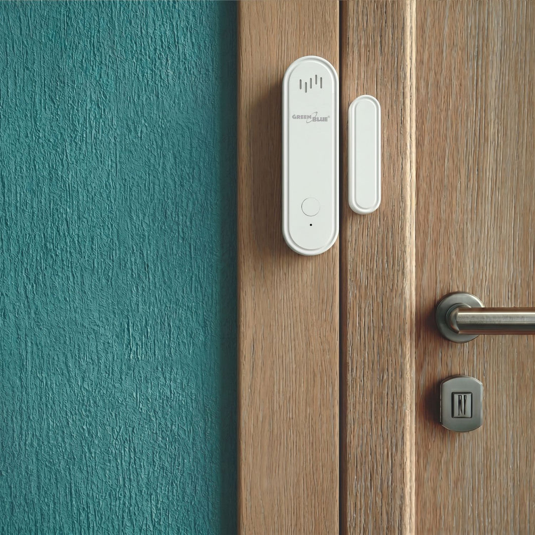 Contattore wireless / sensore di apertura WiFi GreenBlue, Android/iOS, per porte / finestre, 3,0 V CC, LR03x2, con allarme, GB478, 2 set