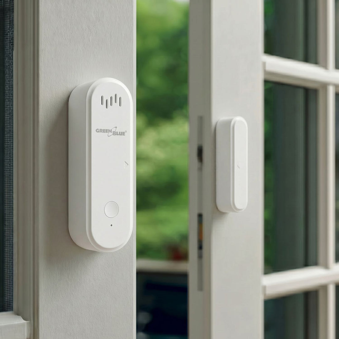Contattore wireless / sensore di apertura WiFi GreenBlue, Android/iOS, per porte / finestre, 3,0 V CC, LR03x2, con allarme, GB478, 2 set