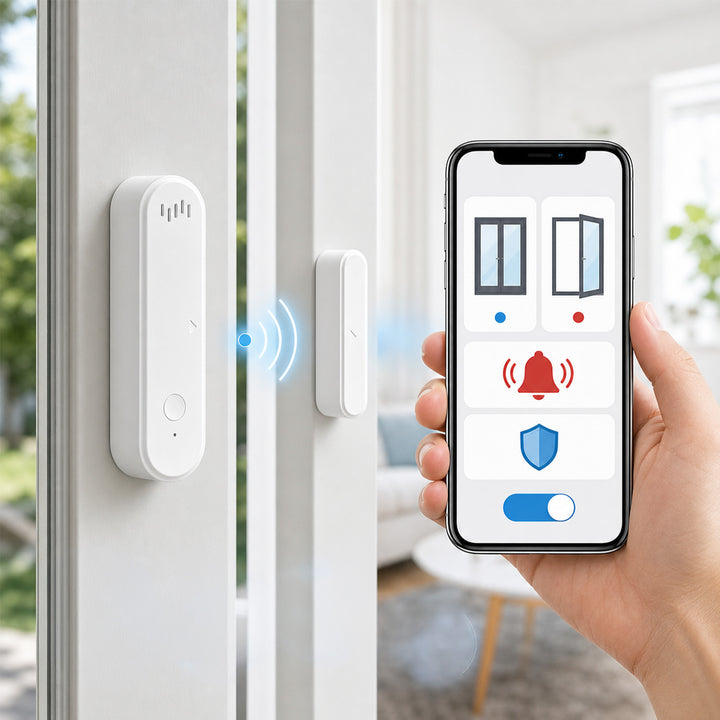 Contattore wireless / sensore di apertura WiFi GreenBlue, Android/iOS, per porte / finestre, 3,0 V CC, LR03x2, con allarme, GB478, 2 set