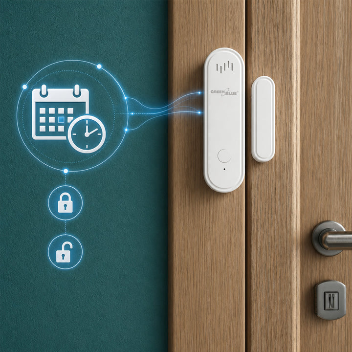 Contattore wireless / sensore di apertura WiFi GreenBlue, Android/iOS, per porte / finestre, 3,0 V CC, LR03x2, con allarme, GB478, 2 set