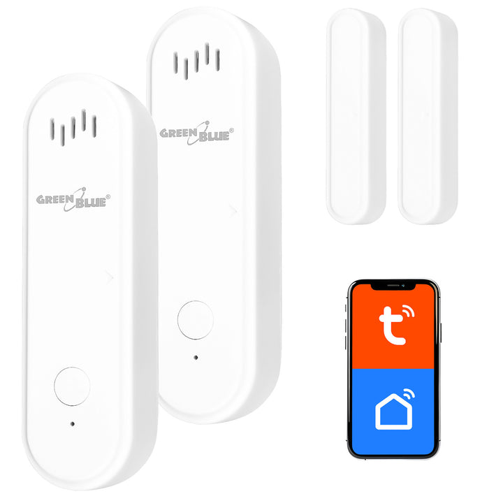 Contattore wireless / sensore di apertura WiFi GreenBlue, Android/iOS, per porte / finestre, 3,0 V CC, LR03x2, con allarme, GB478, 2 set