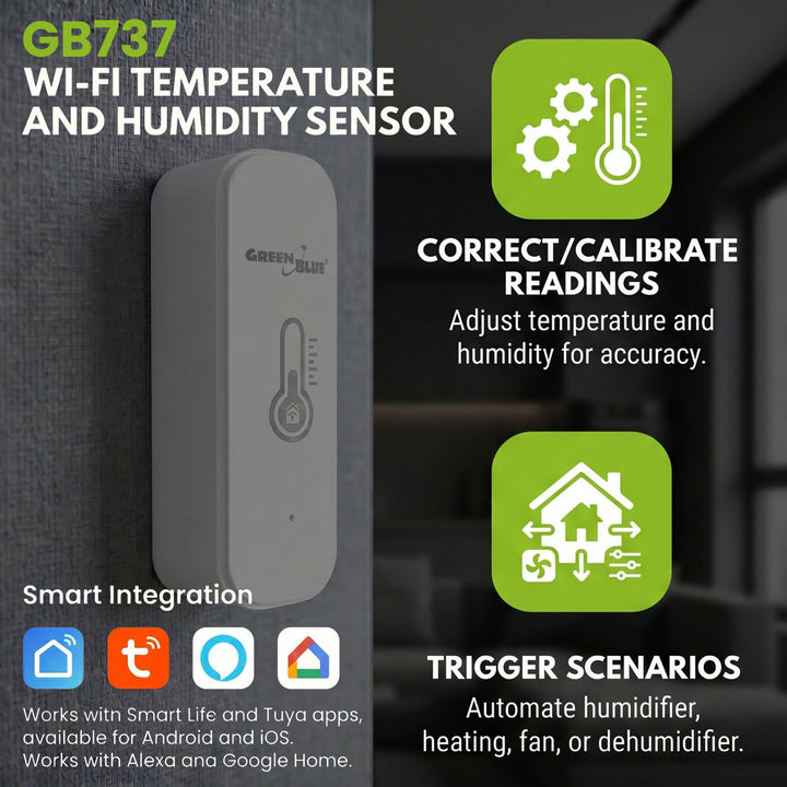 Sensore di temperatura e umidità WiFi GreenBlue, Android/iOS/Alexa/Google Home, 3,0 V CC, LR03x2, GB737, 2 pezzi