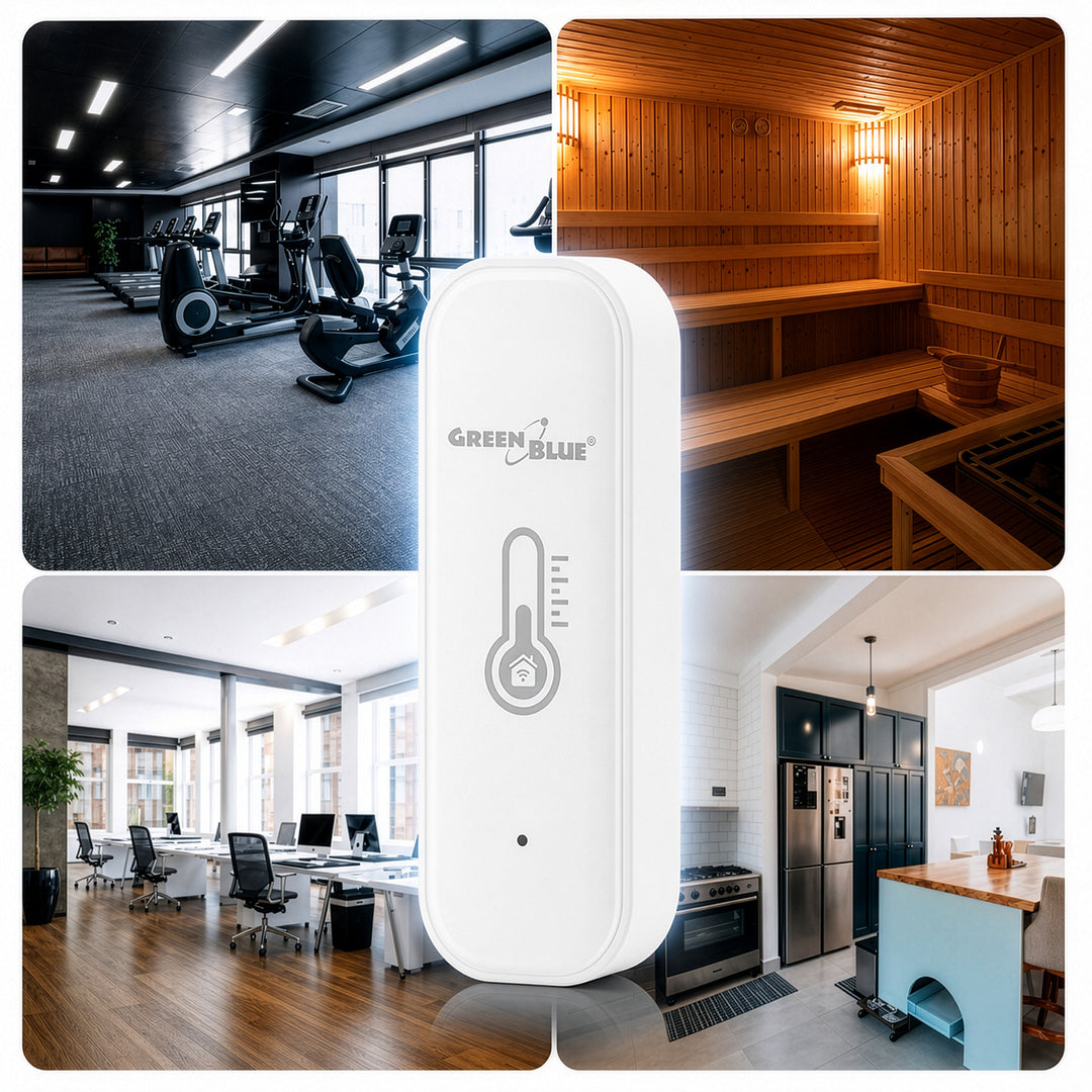 Sensore di temperatura e umidità WiFi GreenBlue, Android/iOS/Alexa/Google Home, 3,0 V CC, LR03x2, GB737, 2 pezzi