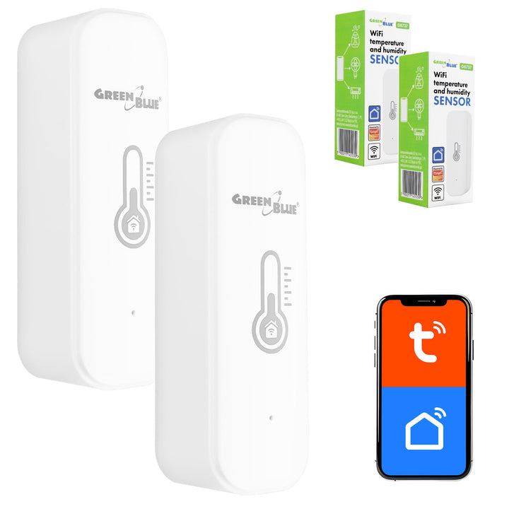 Sensore di temperatura e umidità WiFi GreenBlue, Android/iOS/Alexa/Google Home, 3,0 V CC, LR03x2, GB737, 2 pezzi