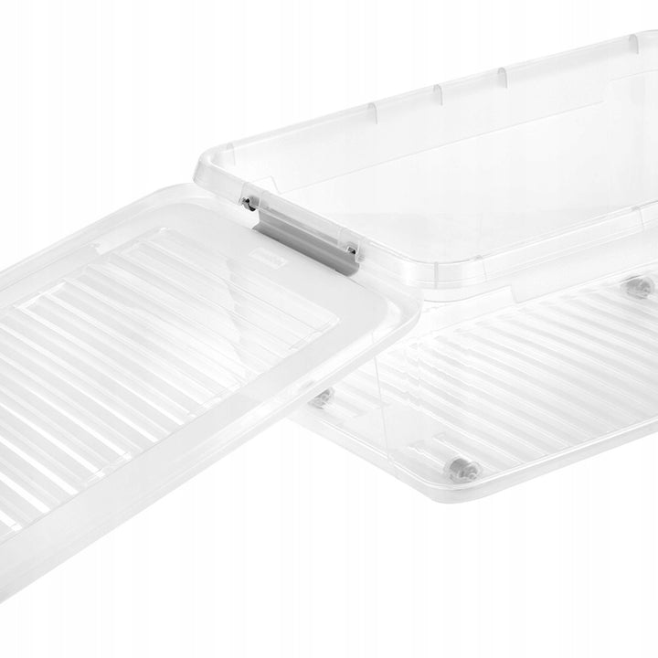 Contenitore con coperchio Leo Keeeper, capacità 37 L, trasparente, dotato di rotelle, coperchio con chiusura a clip, 3 pezzi