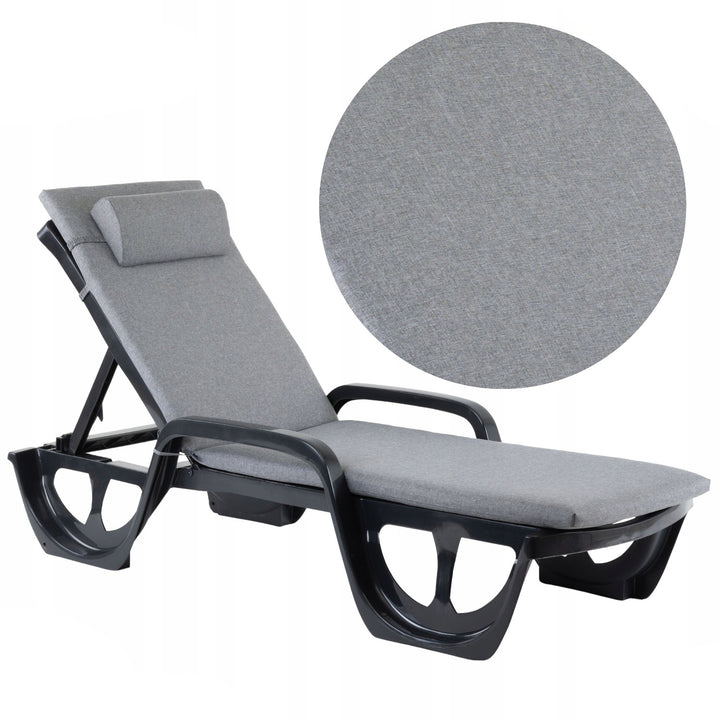 Cuscino per sdraio Madera, colore grigio, tessuto S-550 melange, dimensioni 190x55 cm, fissaggio con fascia elastica, impermeabile, melange S-23, 3 pezzi