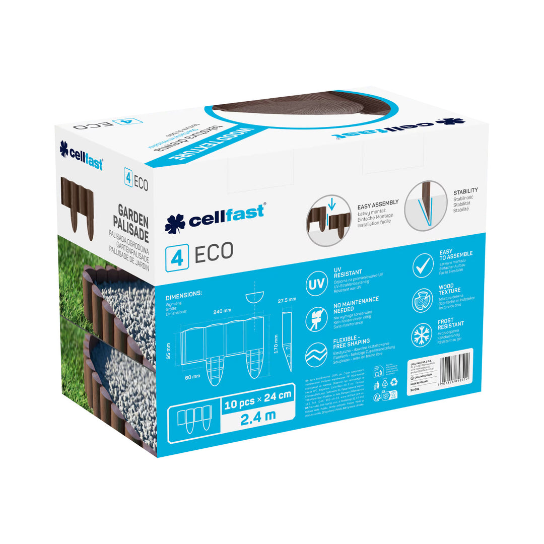 Palizzata da giardino Cellfast, effetto legno, resistente al gelo, lunghezza 7,2 m, colore marrone, 34-031