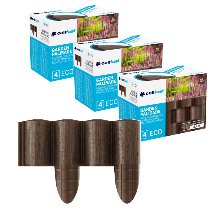 Palizzata da giardino Cellfast, effetto legno, resistente al gelo, lunghezza 7,2 m, colore marrone, 34-031