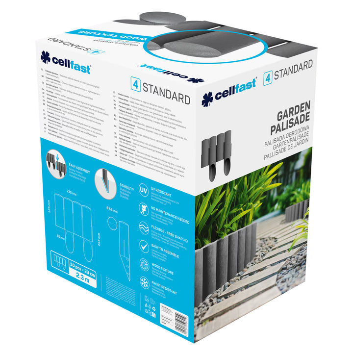 Palizzata da giardino Cellfast, effetto legno, resistente al gelo, lunghezza 6,9 m, colore grafite, 34-044