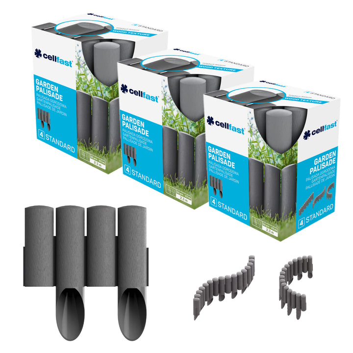 Palizzata da giardino Cellfast, effetto legno, resistente al gelo, lunghezza 6,9 m, colore grafite, 34-044
