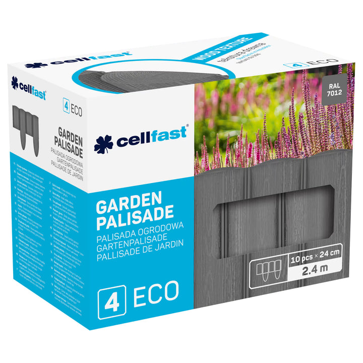 Staccionata da giardino Cellfast, effetto legno, resistente al gelo, lunghezza 7,2 m, colore grafite, 34-054