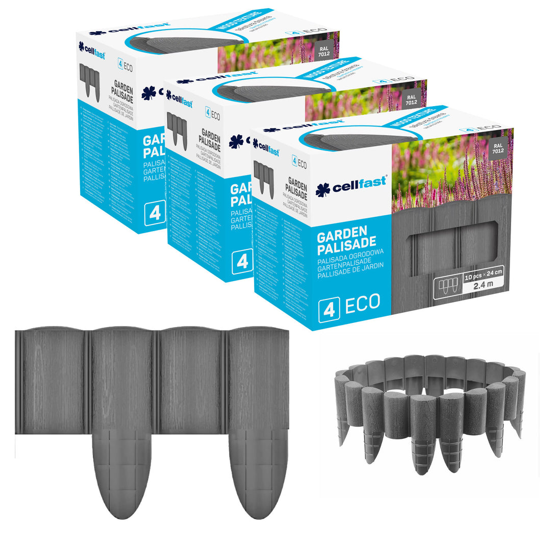 Staccionata da giardino Cellfast, effetto legno, resistente al gelo, lunghezza 7,2 m, colore grafite, 34-054