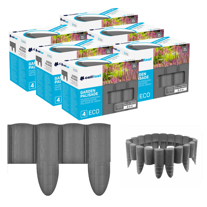 Staccionata da giardino Cellfast, effetto legno, resistente al gelo, lunghezza 14,4 m, colore grafite, 34-054