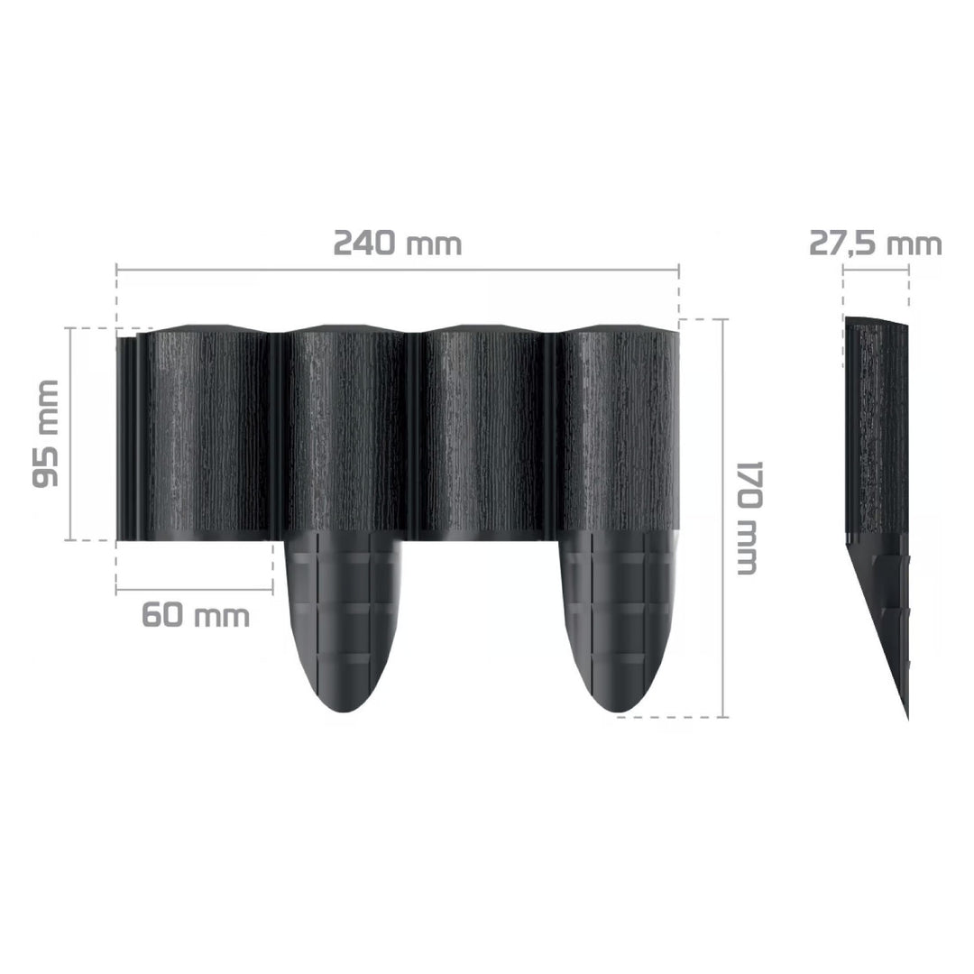 Palizzata da giardino Cellfast, effetto legno, resistente al gelo, lunghezza 7,2 m, colore antracite, 34-032
