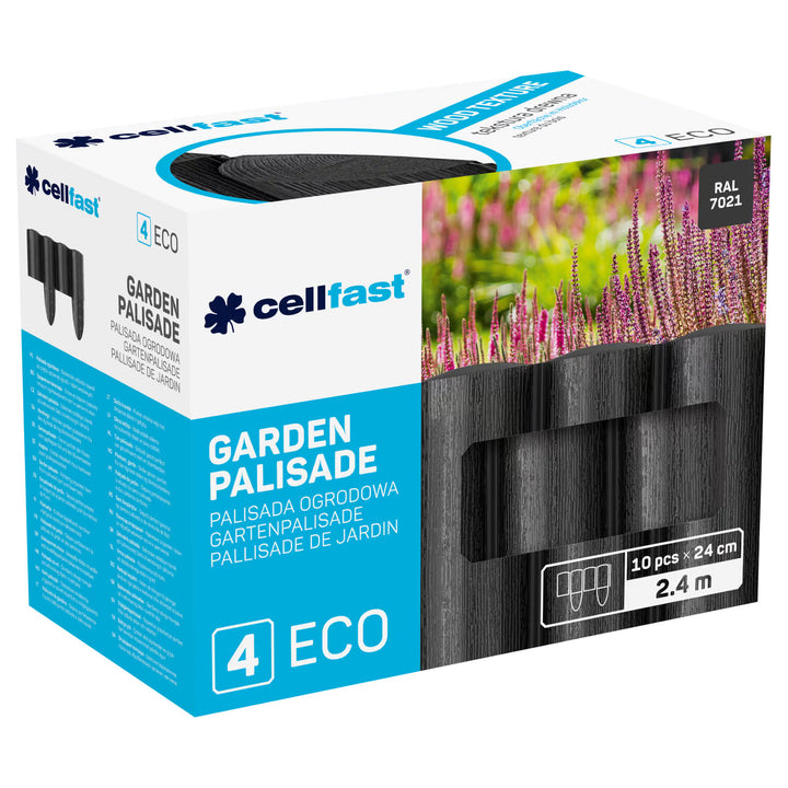 Palizzata da giardino Cellfast, effetto legno, resistente al gelo, lunghezza 7,2 m, colore antracite, 34-032