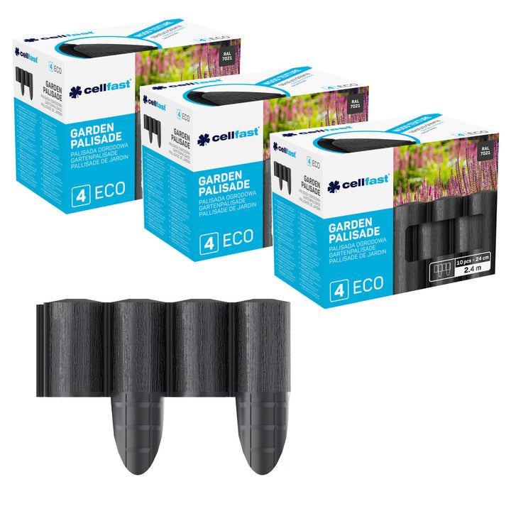 Palizzata da giardino Cellfast, effetto legno, resistente al gelo, lunghezza 7,2 m, colore antracite, 34-032